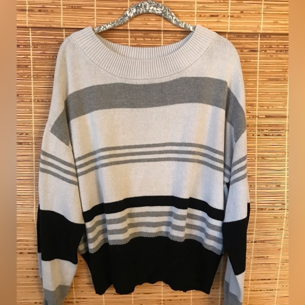 Lucky Brand Womens Striped Sweater Off White Black and Gray Size LG